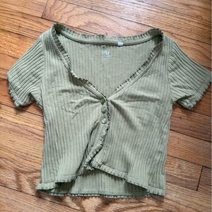 PacSun Olive Green Ribbed Button-Front Crop Top